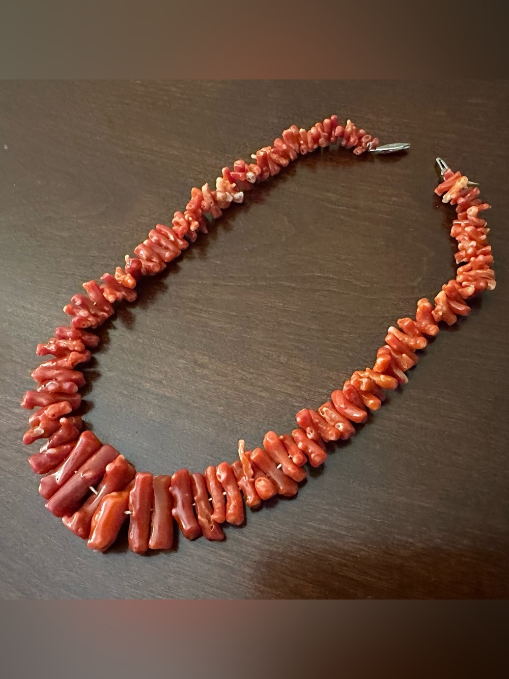 Red Coral Chip Necklace with Silver Clasp